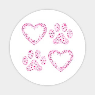 Pink Animal Paw and Heart Magnet